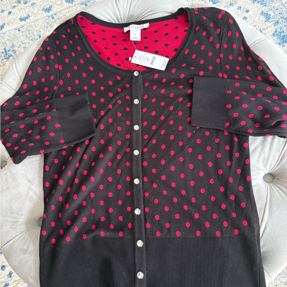 WHBM Black and Red Polka Dot Cardigan, Small
